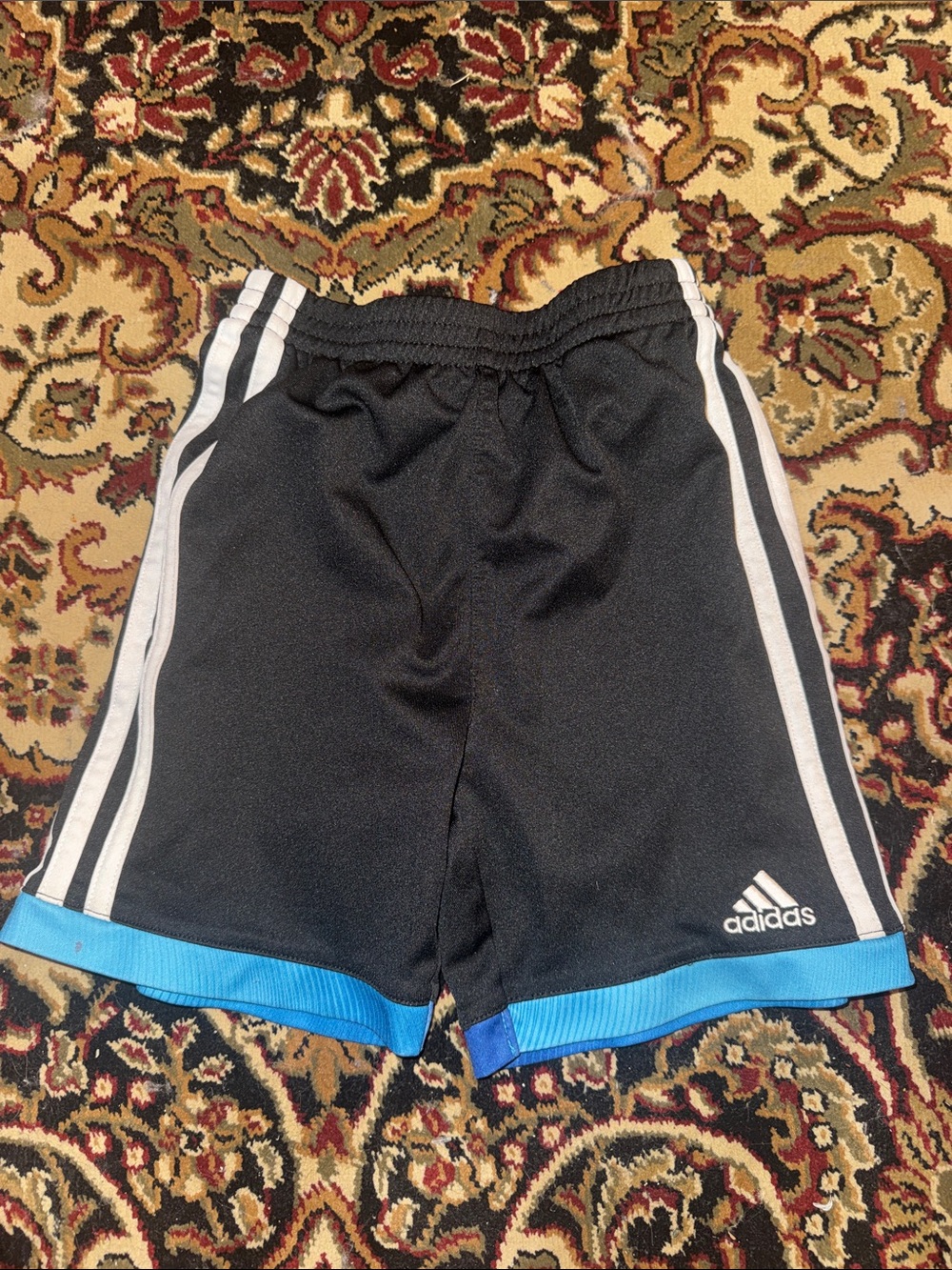 adidas Black Shorts with Blue Hem and White Stripes